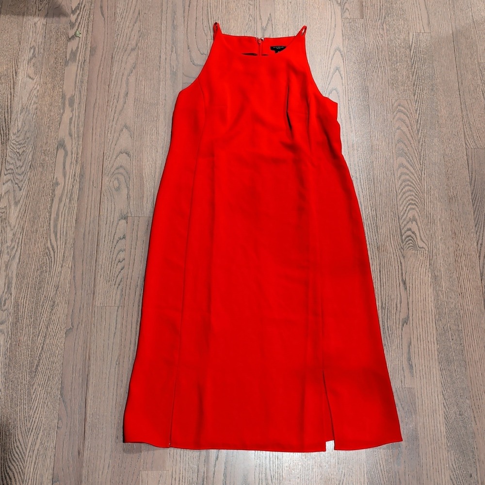 Ann Taylor Petite Red High Neck Sleeveless Sheath Dress Side Slit Size 4P